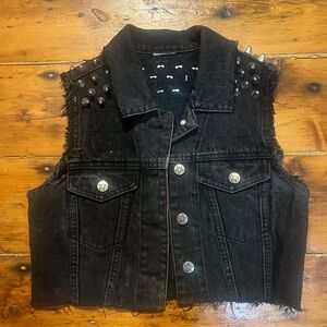 Black Denim Vest with Studded Accents